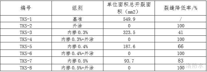 早期抗裂试验结果